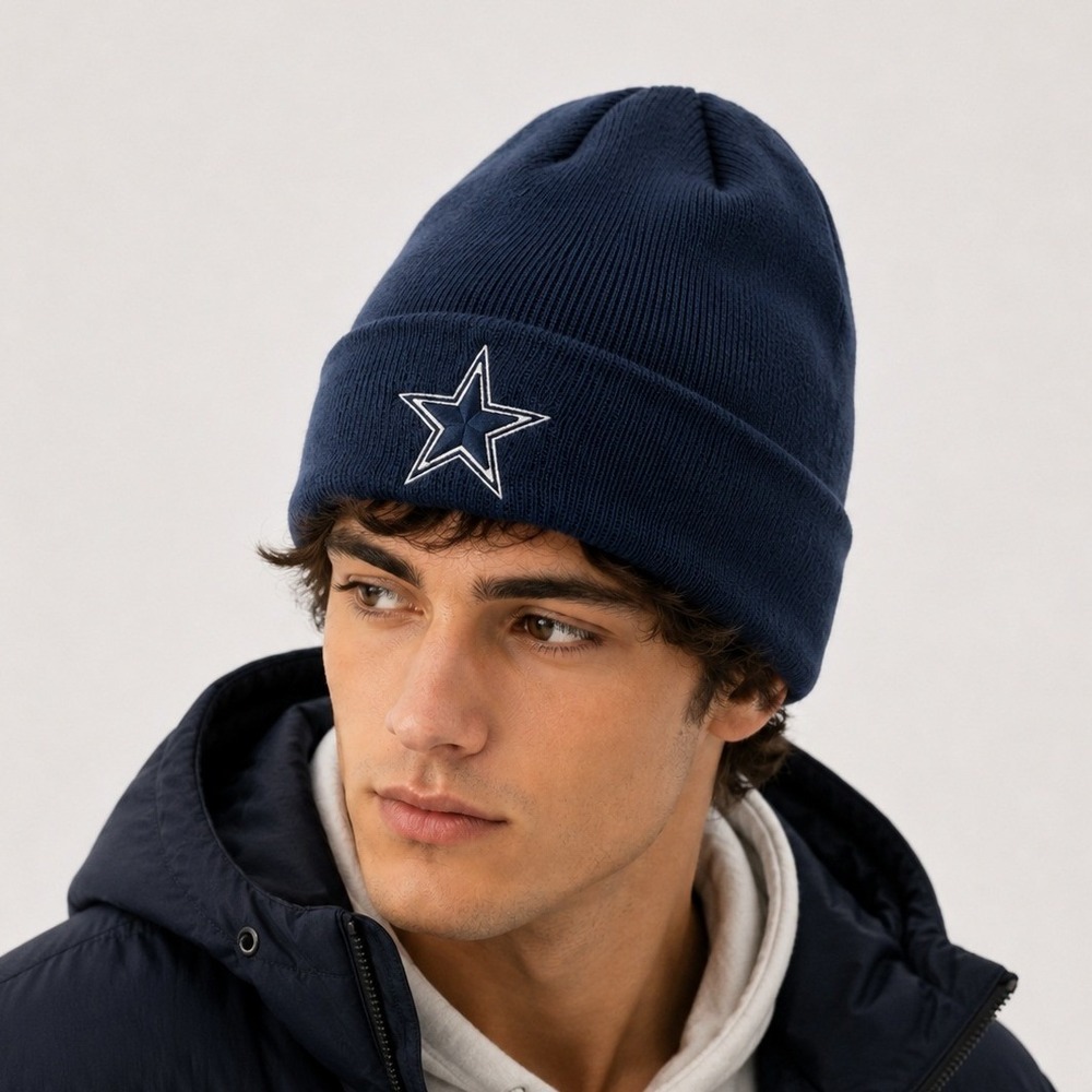 Dallas Cowboys‎ Cuffed Beanie Hat Cap Navy Blue Star Patch Embroidered